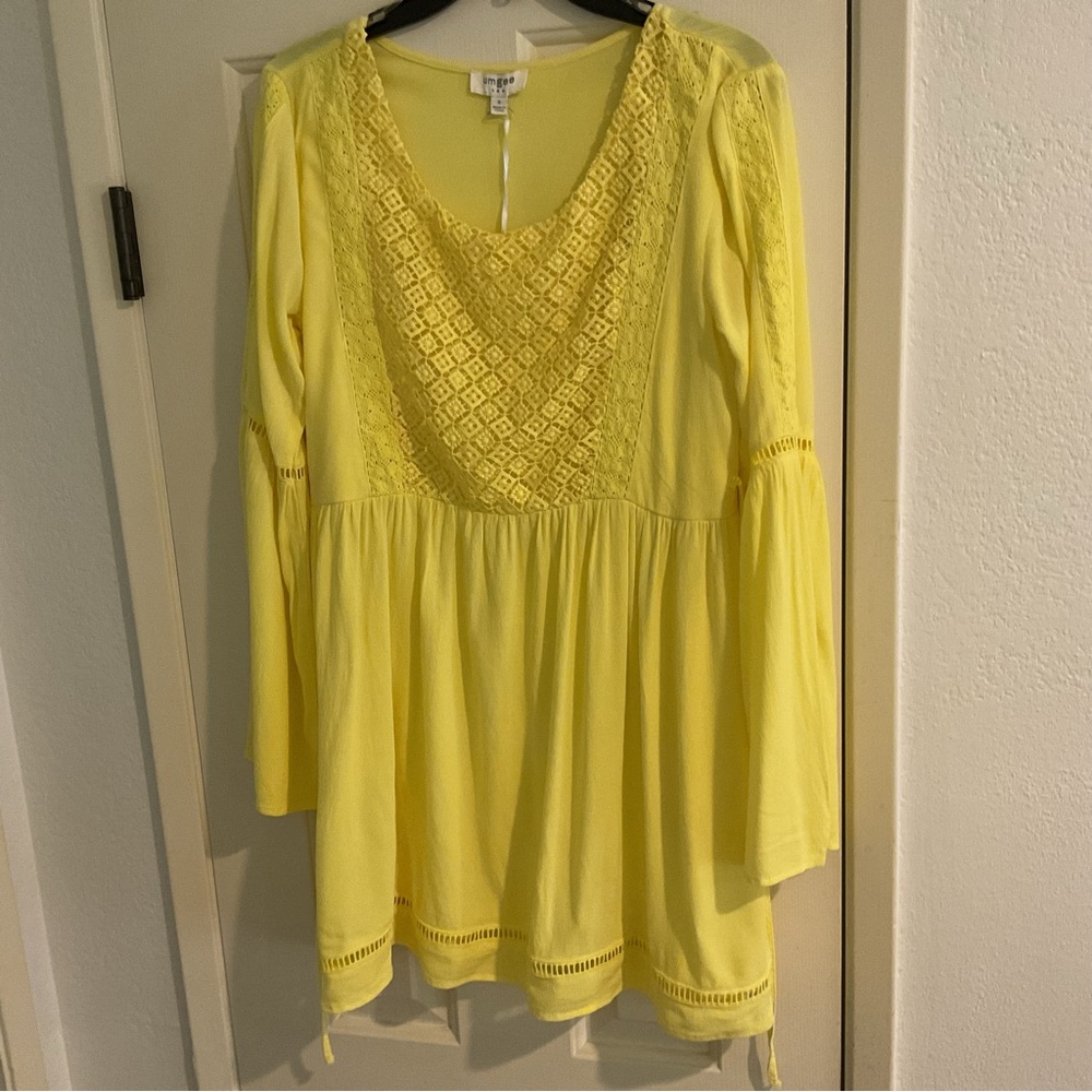 Umgee Lemon Yellow Lace Tunic/Dress Long Sleeves Size S